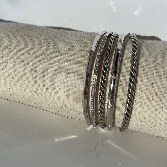 David Yurman Stax- 5 Silver and Diamond Cuffs Combined into one Cuff Bracelet - Picture 2 of 16